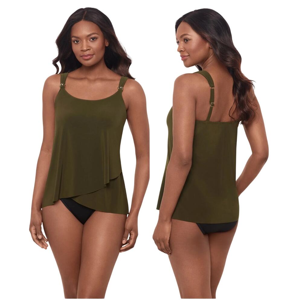 Miraclesuit NWT Dazzle Draped Tankini Top Nori Green Size 14 Underwire Bra Top